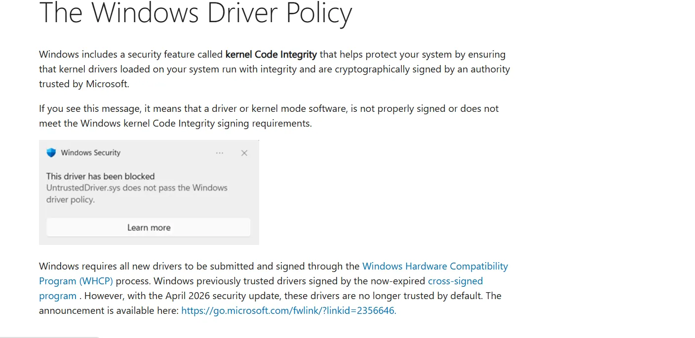 Driver blocked error message