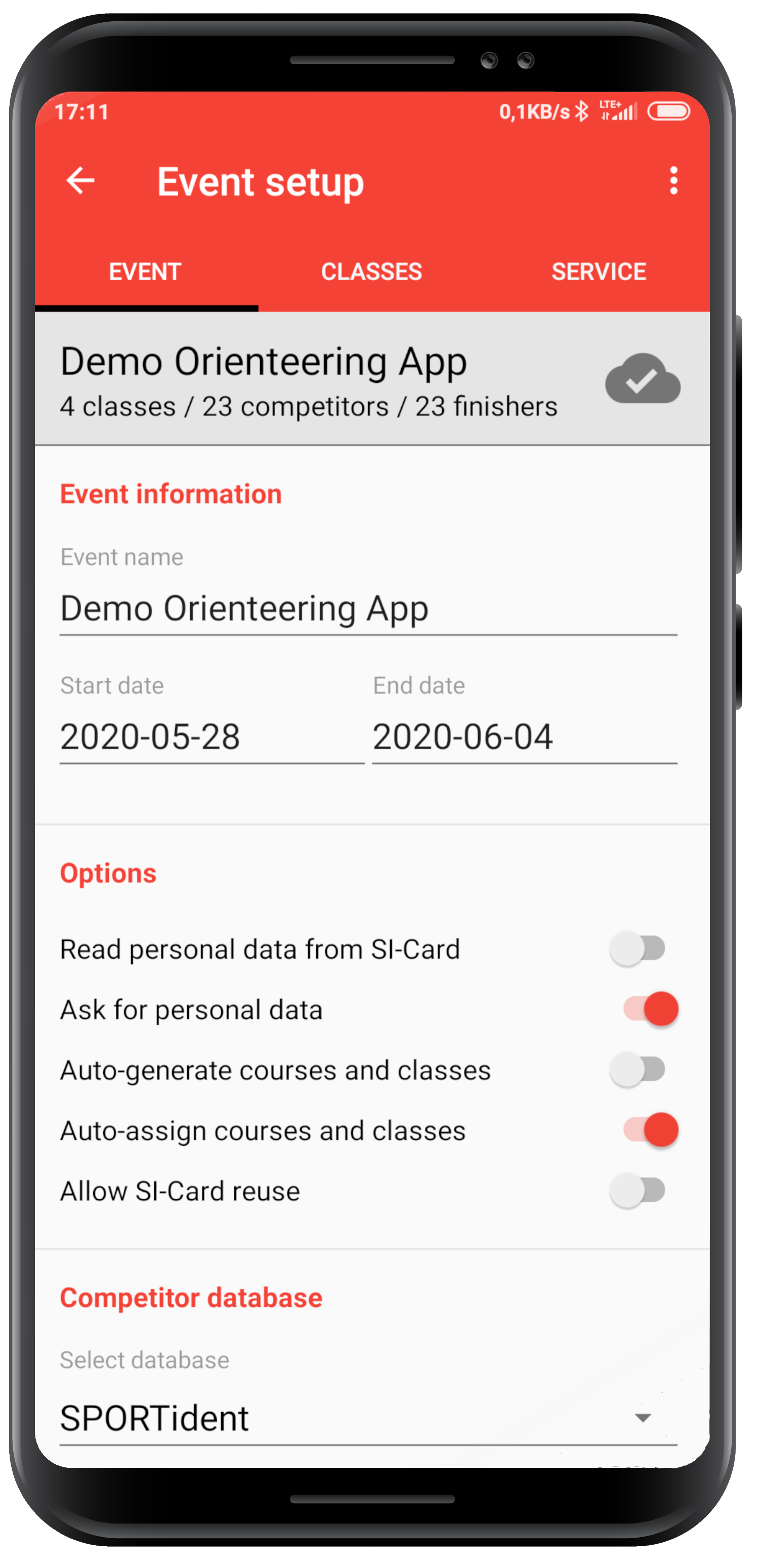 SPORTident Orienteering App: Event setup